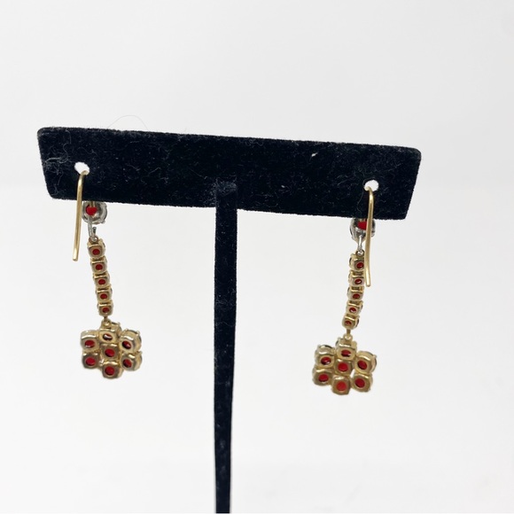 696 Vintage Bohemian Rose-Cut Garnet red Dangle Drop Earrings Modified pierced - Picture 3 of 7